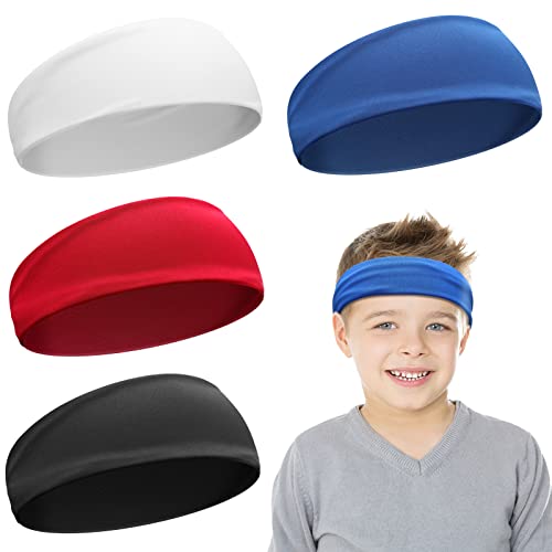 Civaner 4 Pcs Boys Headbands Elastic, Black, White, Blue, Red