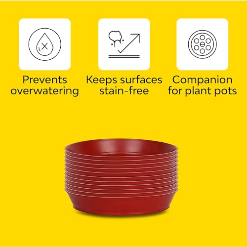 Image of Ocean Mart- Planter Bottom Trays - 10 Pcs (6 * 8 Inch, Red) | Planter Water Drip Trays |Plastic Plant Saucer | Drainage Trays for Home Plants | Sturdy Gamla Pot Trays