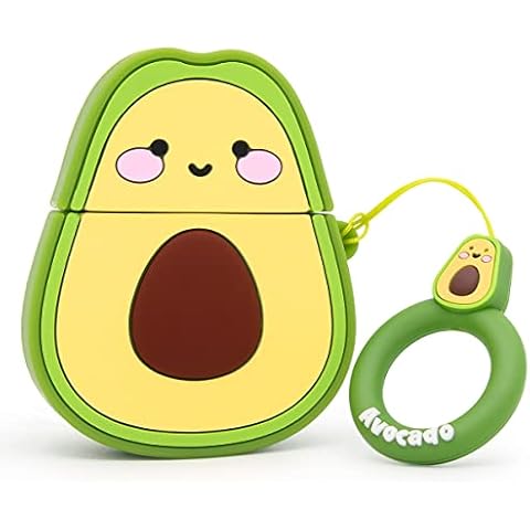 Yonocosta Cute Airpods Case, Airpods 2 Case, Funny 3D Cartoon Fruit Avocado Case, Soft Silicone Full Protection Shockproof Charging Case Cover with Keychain Airpods 1&2 case for Kids Girls Boys Women Cover