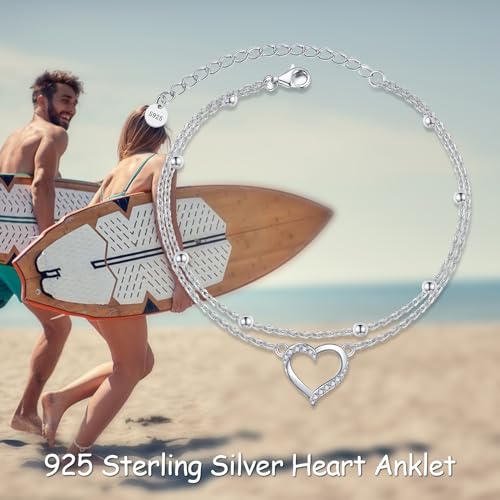 Image of POPLYKE 925 Sterling Silver Double Layered Chain Evil Eye Daisy Sunflower Butterfly Anklets for Women Holiday Beach Crystal Ankle Bracelet Dainty Evil Eye Jewelry