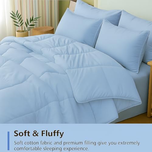 Image of Bed Comforter - King Size - Light Blue - 300 GSM Quilt Blanket Rajai - Winter Warm Down Alternative Duvet Insert with Corner Ties