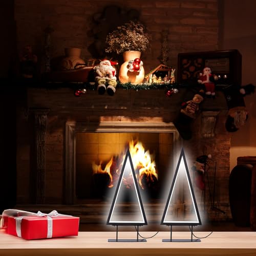 Carlo Milano Weihnacht Baum mit LED: 2er-Set Design-Metall-Weihnachtsbaum, 67 LEDs, 36 cm Höhe (Stilisierter Weihnachtsbaum, Design-Baum, Weihnachtsbaumbeleuchtung)