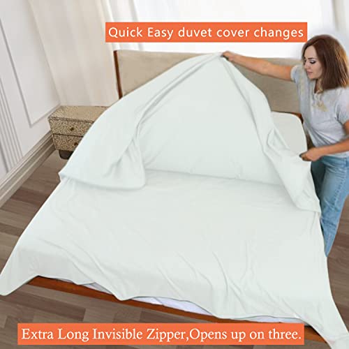 Vejesime Duvet Cover Set, 3 Sided Zipper Duvet Cover, 100% Cotton Duvet Cover 3 Pieces With One Duvet Cover,Two Pillowcase, Triple-Zip System For Simple Changing Duvet Cover (Queen+2Pillw Shams) #TOP2