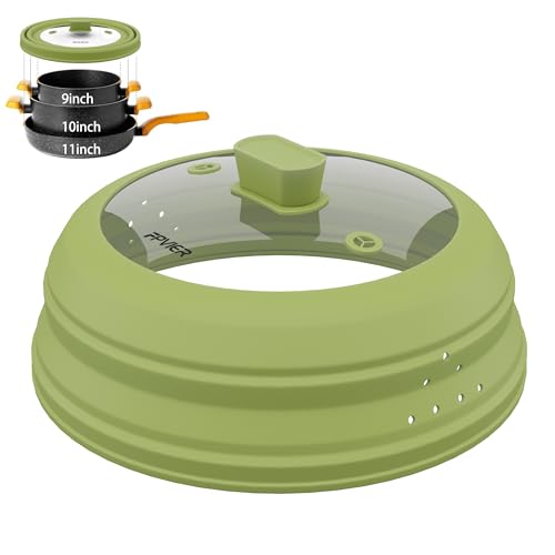 Image of Microwave Splatter Cover, Vented Silicone and Glass Cover Splatter Guard Lid, Food Collapsible Plate Cover Lid with Easy Grip Handle. (Green, 11.8 inch)