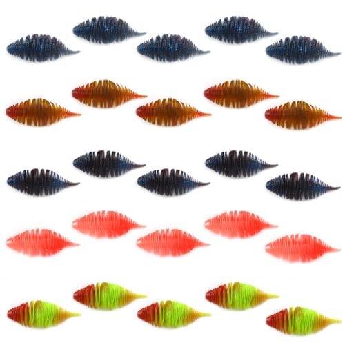 Silicone Soft Swimbait Fishing Lures: 25pcs Worms Bionic Soft Plastic Baits for Bass Drop Shot Finess Wacky Rig