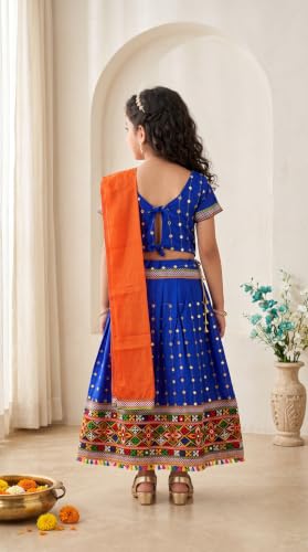 Image of AHHAAAA Girls Lehenga Choli with Dupatta, Kids Embroidered Chaniya Choli Set for Navratri Garba Dandiya Wedding Party Ethnic Outfit Y0045