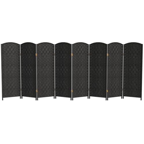 Red Lantern 4 ft. Short Diamond Weave Fiber Folding Screen - Black - 8 Panel