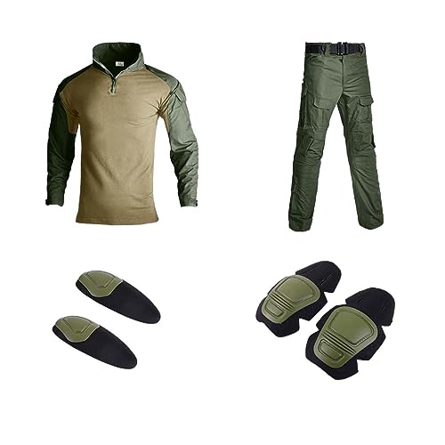 Aoleaky Military Uniform Shirt and Pants with Knee Elbow Pads Outdoor Tactical Suit Camo Clothes Army EN8 XS