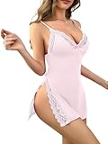CRIPOM Womens Nightgown Sexy Sleep Dress for Women Red Lingerie Baby Doll Nighty Modal Sleepwear Full Slips Lace Babydoll Light Pink M