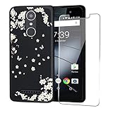 HHUAN Hülle für Gigaset GS160 Hülle Weiche Schwarz Silikon Bergblume Schale TPU Schutzhülle Cover + HD Gehärtetem Glasfolie Bildschirmschutzfolie für Gigaset GS160 (5.0