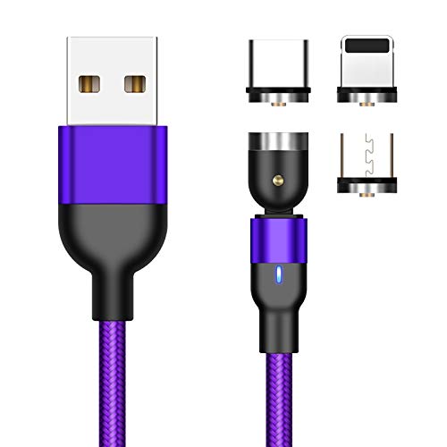 540 Degree Rotating 3 in 1 Magnetic Cable Fast Charging (200cm/6.5, Purple)