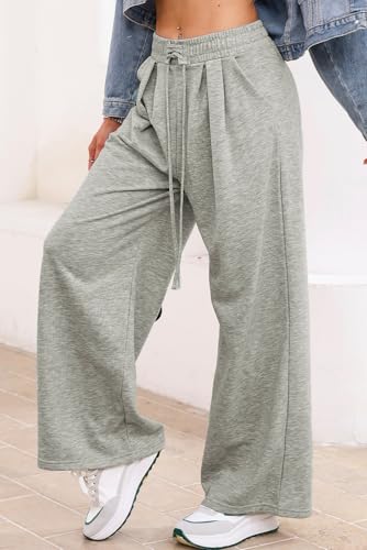 Aleumdr Wide Leg Sweatpants for Women 2025 Trendy Fashion High Waisted Drawstring Loose Long Pants with Pockets