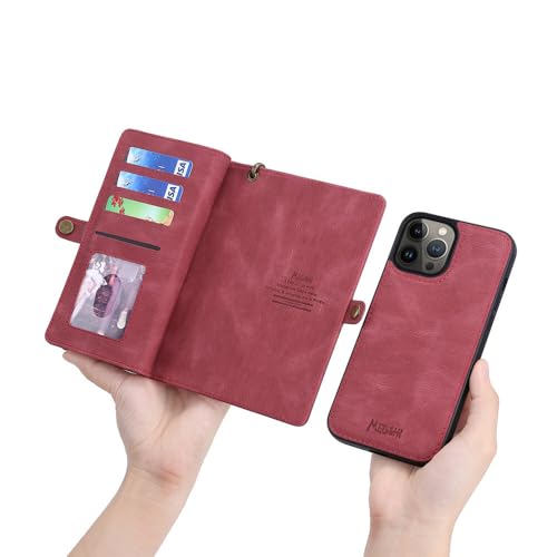 Étui portefeuille magnétique multi-flip iPhone 15 Pro Max rouge antichoc - 6