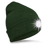 SPGOOD LED Beanie Beleuchtete Mütze mit Licht,Wiederaufladbare Winter Warm LED Haube mit Lampe für Angeln,Jogger,Camping,Laufen,Geschenke für Männer Frauen(Dunkles Armee Grün)