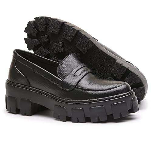 Mocassim Feminino Tratorado Todo Em Couro Legítimo Confortável (Preto, br_footwear_size_system, adul