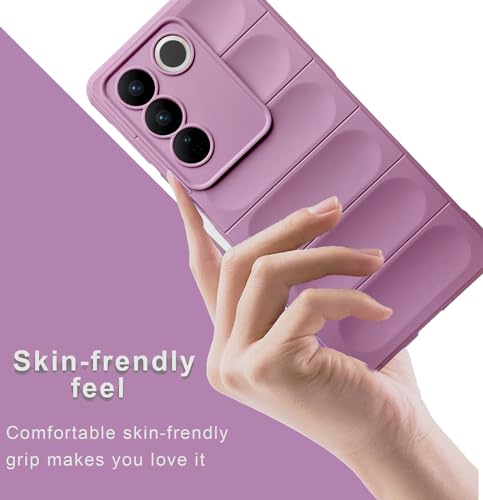 Image of A rtistque Liquid Silicone Stripes Back Cover Case for Vivo V27 / V27 PRO 5G | with Camera Protection | with Inner Fabric | Anti Slip Grip | AirBag Case| Vivo V27 / V27 Pro 5G Back Cover - Purple
