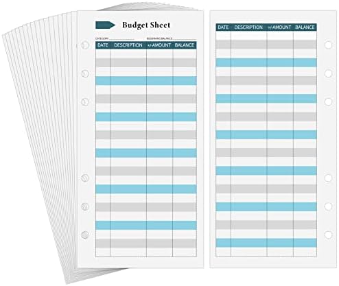 Ndsox 60PCS A6 Budget Sheets for Budget Planner Binder, 6-Holes Expense Budget Tracker Sheets, Spending Tracker Sheets, A6 Budget Binder Inserts Cash Ledger Book Wallet Bill Organizer, Blue