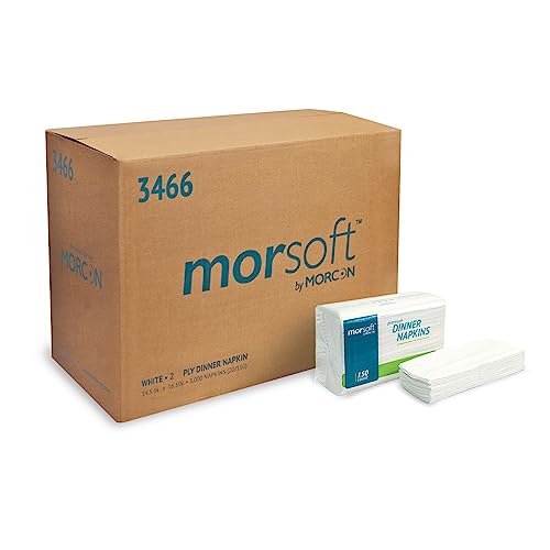 Morsoft by Morcon Commercial Dinner Napkins, 2-Ply, 14.2 in. x 16.5 in., White, 20 packs of 150 Napkins, 3,000 count