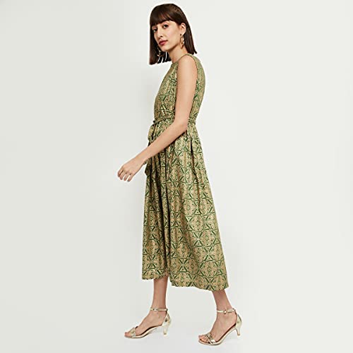Image of Max Women's 100% Rayon Printed Round Neck A-line Dress Ankle Length Ethnic