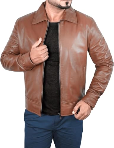 III-Fashions Mens Biker Leather Jacket Size xs - Vintage Old School Tan Lambskin Leather Jackets Men
