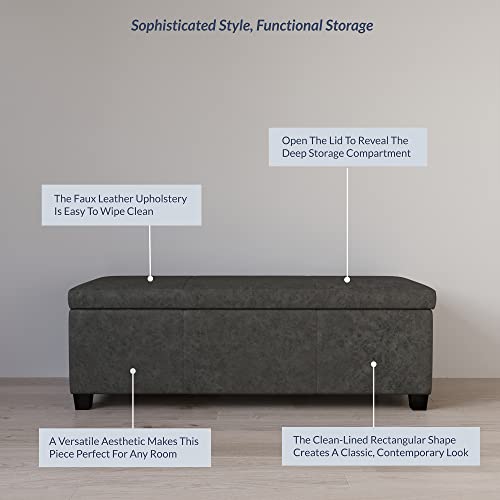 Image of BELLEZE Faux Leather Storage Ottoman, Flipped Top Bench with Safety Hinge, 47 Inch Extra Long End of Bed Foot Rest for Living Room Entryway, 300lbs Capacity - Rustic Gray