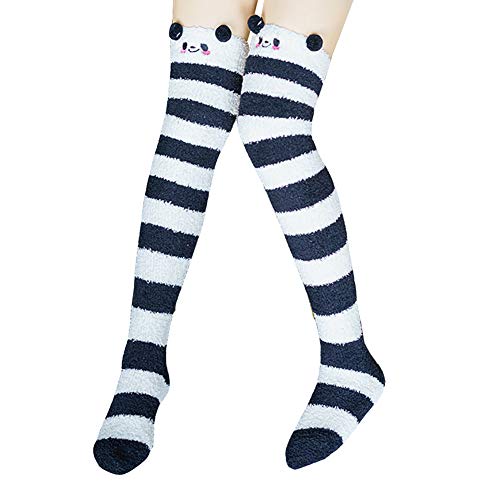 Cute Striped Fluffy Over Knee Socks Stockings Thigh High Long Socks Leg Warmers for Women Girls