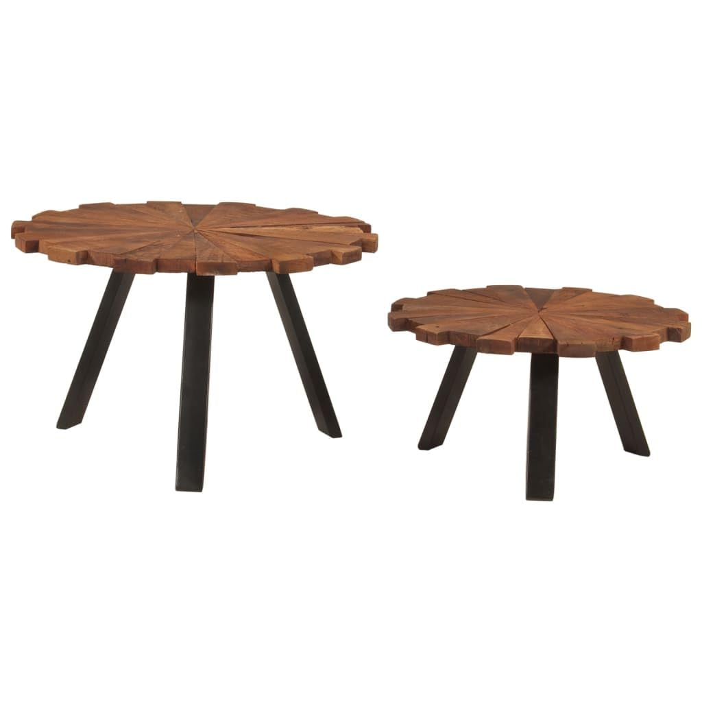 Homgoday Lot de 2 tables basses en bois massif recyclé et fer, table d'appoint pour salon, salle de réception d'invités, chambre à coucher et mobilier de bureau