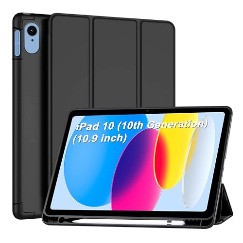 Image of CEDO Tri-Fold for iPad 10 (10th Gen) / iPad 11 (11th Gen) A16 2025 10.9 in Smart Case Flip Cover with Multi Viewing Angles Stand | Pencil Holder | Heat Dissipation | TPU Backcover (Black)