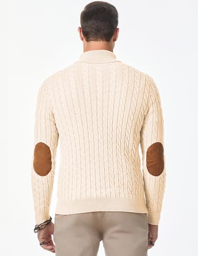 Image of JMIERR Men's Cable Knit Pullover Sweater Casual Long Sleeve Stand Collar Button Knitted Sweaters