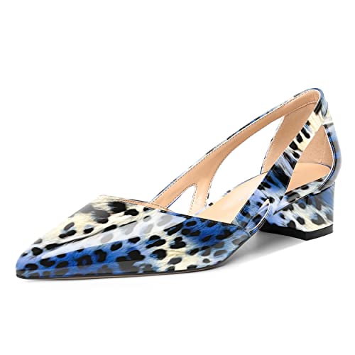 MOVINSTEPS Womens Pointed Toe Dress Slip On Patent Cut Out Work Chunky Low Heel Pumps Shoes 1.5 Inch