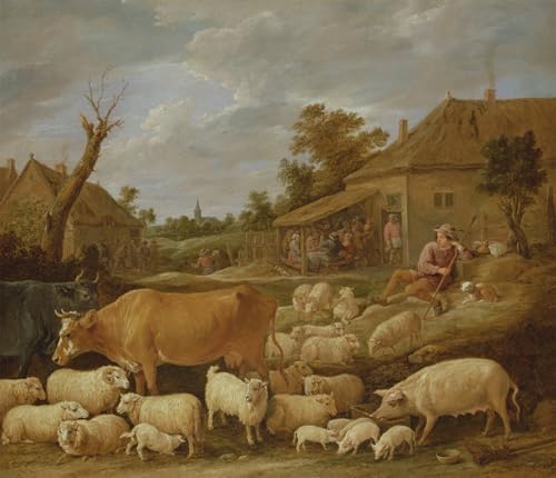 Cuadro en lienzo de David Teniers, pintura de pastor y rebaño de 60x90cm para dormitorio