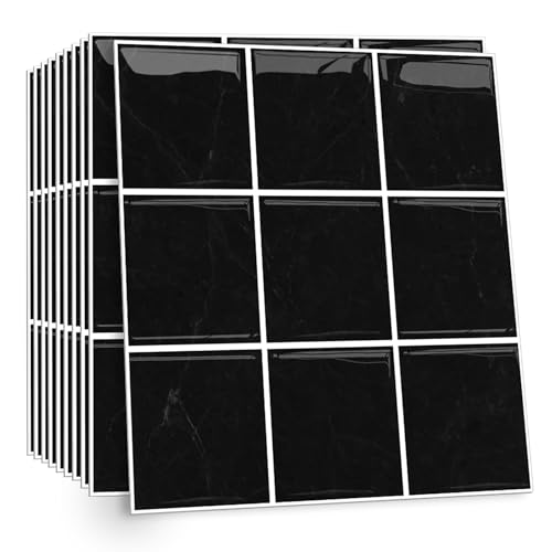 Image of Celestdeco 2D Black Tile Decals 10 Pack Self Adhesive Kitchen Bath 30x30cm