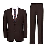 Teemlanny Men's Suit 2 Piece Classic Fit 2 Button Single Breasted Business Jacket Blazer Flat Pants Set Chocolate