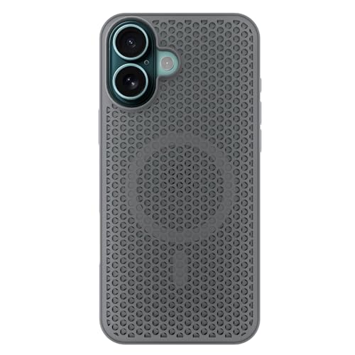 Image of Pikkme Back Cover for iPhone 16 | Honeycomb Cooling Design | Silicone Heat Dissipation | Mag-Safe Compatible | Shockproof Camera Protection Bumper Case (Grey)