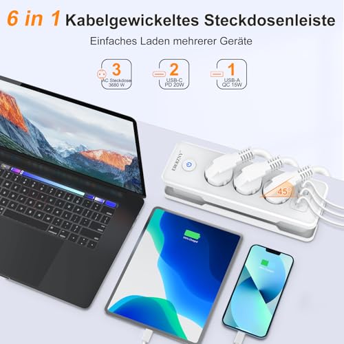 Steckdosenleiste 2 USB C(PD 20W) und 1 USB A, 3 Fach Mehrfachsteckdose – Ansicht 2
