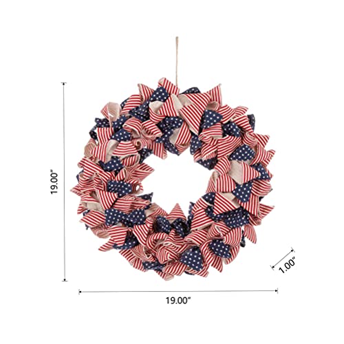 Glitzhome 19" D Fabric Patriotic Stripes And Stars Patriotic Wreath For July 4Th, Memorial Day, Father's Day, And Labor Day #TOP4