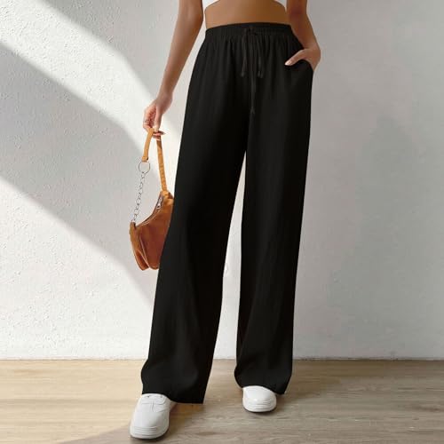 Pantalon en lin de qualité supérieure Risipu taille haute