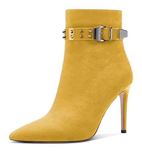 NobleOnly Women Stiletto High Heel Pointed Toe Ankle Boots Short Bootie Slip-on Zipper Dress Sexy Party 3.9 Inches Heels Boots