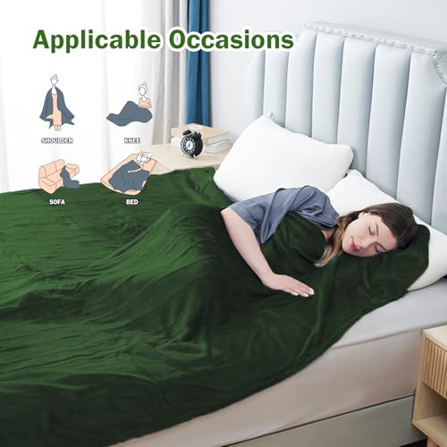 Electric Heated Blanket Queen Size 84"x 90",Dual Control Super Cozy Soft with 5 Heat Levels & 10 Hours Auto Off, Home Office Use & Machine Washable,Green