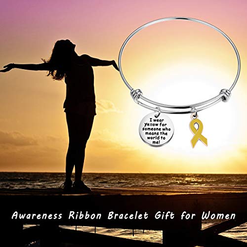 POTIY Yellow Awareness Ribbon Bracelet Bone Cancer Awareness Jewelry Gift Inspirational Bracelet for Endometriosis Bladder Cancer4