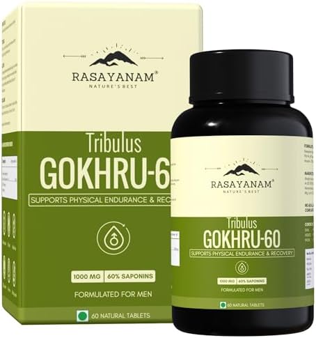Rasayanam Gokshura Tablets 1000mg Gokhru per Serving, Highest Saponins 60%, Tribulus Terrestris for Men & Women | Improves Energy, Muscle Strength, Stamina & Supports Recovery - 60 Tablets
