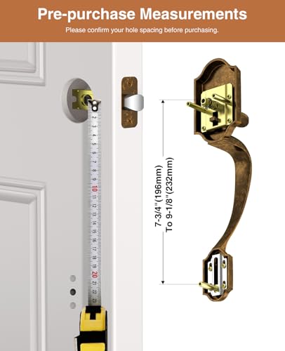Image of Brightify Vintage Brass Front Door Handle No Lock, Classic Exterior Door Handle, Entry Door Handle Reversible for Left & Right Hand Doors