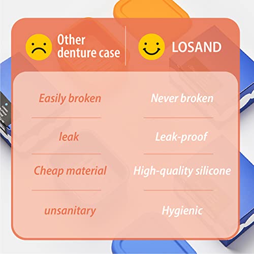 Losand Flexcase – Denture Baths That Never Leak – Leakproof Airtight Lids Denture Cup – Non Toxic Food Grade Platinum Silicone Retainers Case – Assorted Colors – (Blue) #TOP3