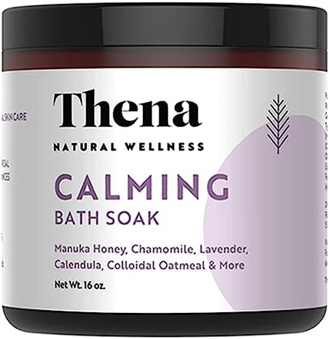 Thena Organic Calming Soaking Bath Therapy with 10% Colloidal Oatmeal Manuka Honey Calendula Dead Sea Salt Natural Eczema Treatment for Dry Itchy Skin Babies Kids Adults