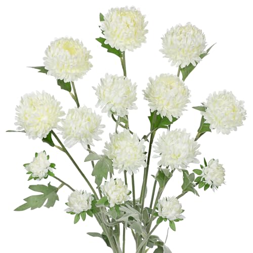 Arborus 5 flores artificiales blancas de crisantemo sintético de 27.5 pulgadas de alto para jarrones de suelo, flores de crisantemo de seda falsa para manualidades, arreglos, centro de mesa