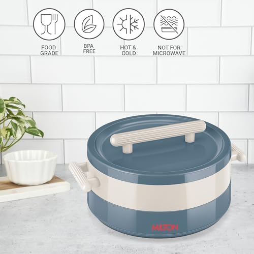 Image of MILTON Valenza 2000 Insulated Inner Stainless Steel Casserole for Roti, 1900ml | Hot Box for Kitchen | Keeps Food Hot & Fresh | BPA-Free, Durable & Easy to Carry | Hot Pot with Lid for Home,Blue Stone