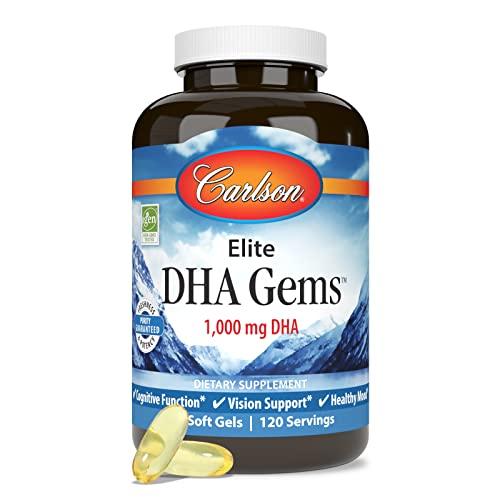 Carlson - Elite Dha Gems, 1000 Mg Dha, Wild Caught, Sustainably Sourced, Brain Function & Healthy Vision, 120 Softgels #TOP4