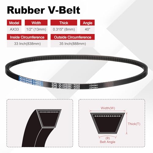 Image of AX33 Belt, Raw Edge Cogged Industrial Rubber EPDM V-Belt, Pack of 2