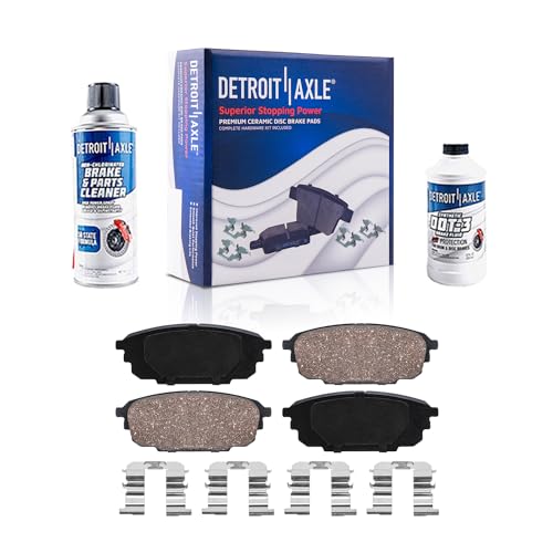 Image of Detroit Axle - Rear Ceramic Brake Pads Replacement for 2001-2003 Mazda Protege Protege5 Brakes Pads w /Hardware and Brake Cleaner Fluid