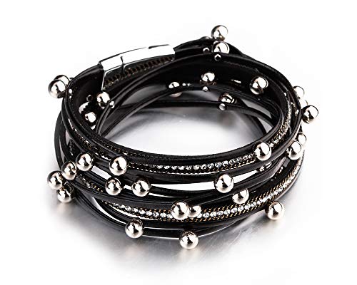 Fesciory Leather Wrap Bracelets for Women, Boho Leopard Multi-Layer Crystal Beads Cuff Bracelet Jewelry - Image 3